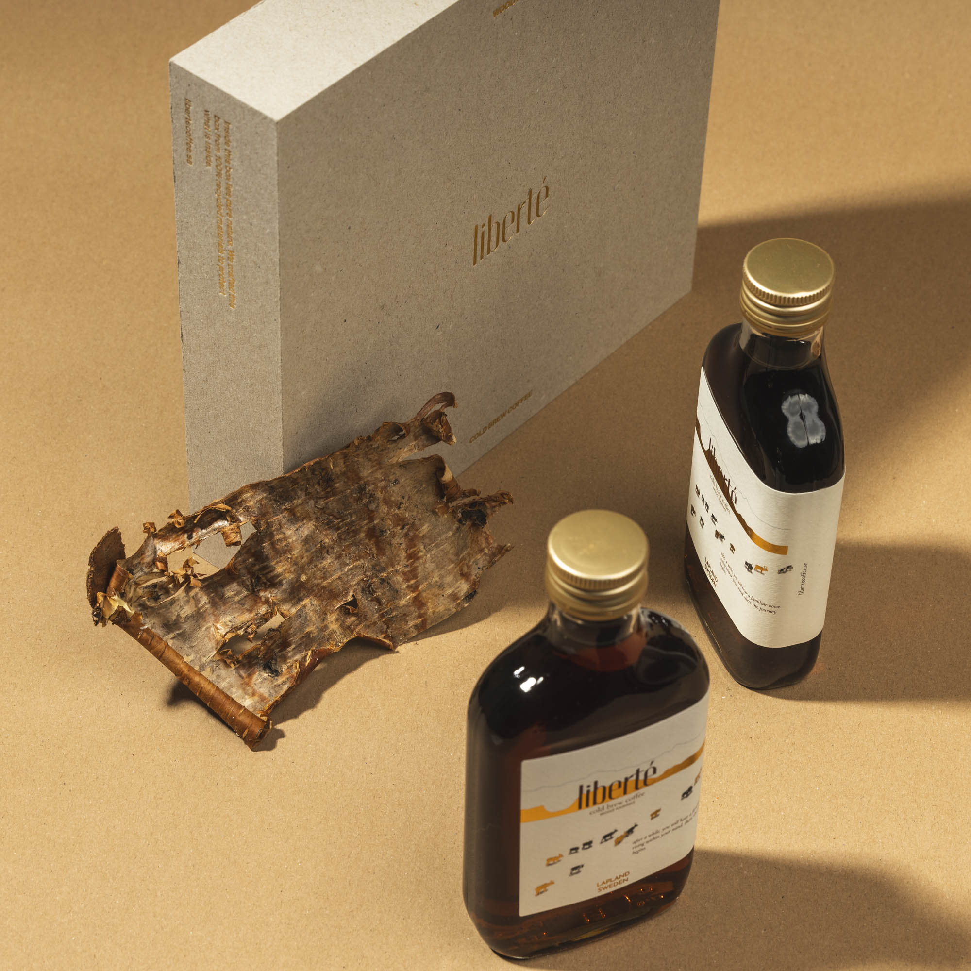 Liberté coffee bottles and packaging